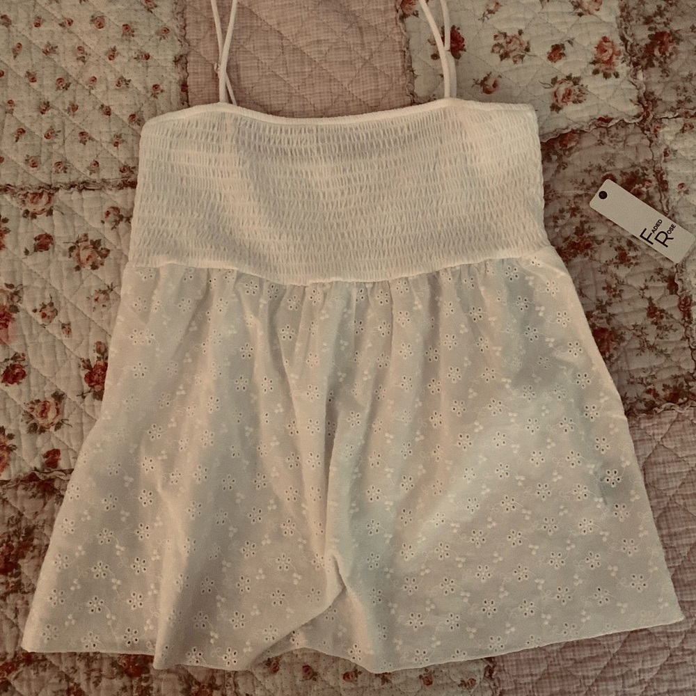 White Smocked Camisole Top with Relaxed Fit